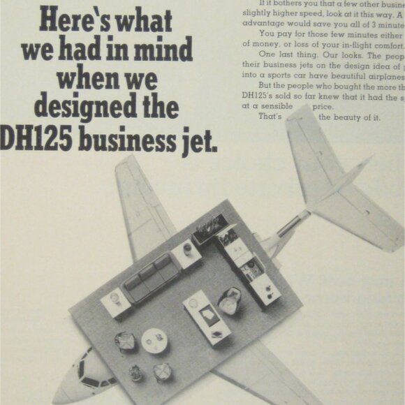 Vintage 1960s DH125 Business Jet Advertisement Print Travel Airplane - Picture 2 of 2